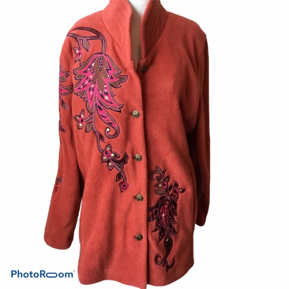 Bob Mackie Wearable Art rust fleece button down jacket/coat NWT - Picture 3 of 8